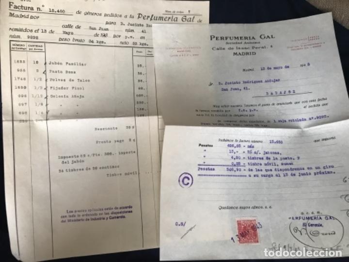 Faturas antigas: LOTE ANTIGUAS FACTURAS PERFUMER&Iacute;A GAL MADRID A&Ntilde;OS 30-40