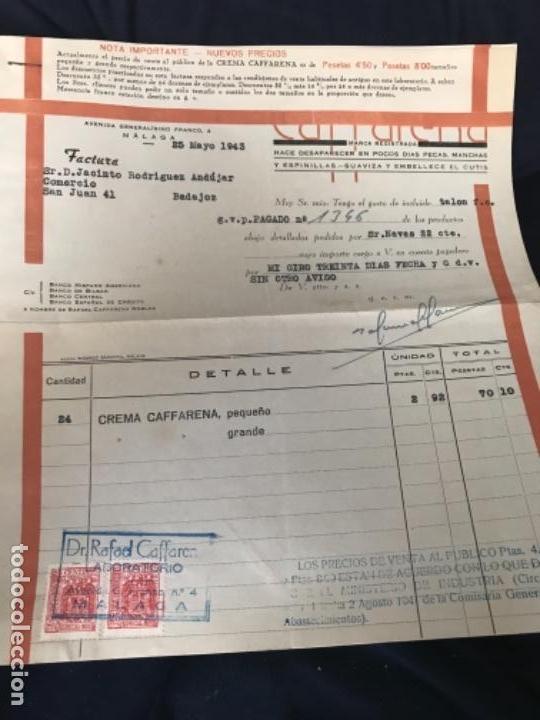 Facturas antiguas: ANTIGUA FACTURA CREMA CAFFARENA MALAGA 1943