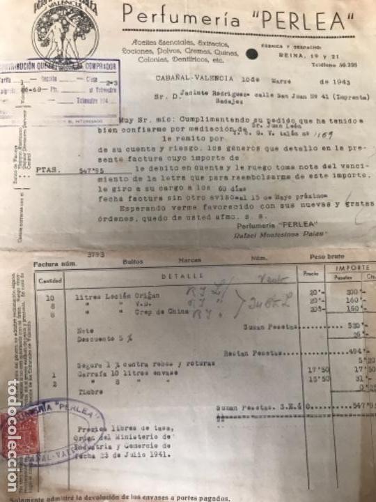 Facturas antiguas: ANTIGUA FACTURA PERFUMER&Iacute;A PERLEA VALENCIA 1943