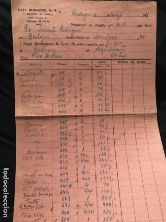 Facturas antiguas: ANTIGUA FACTURA PAYA HERMANOS JUGUETES A&Ntilde;OS 50