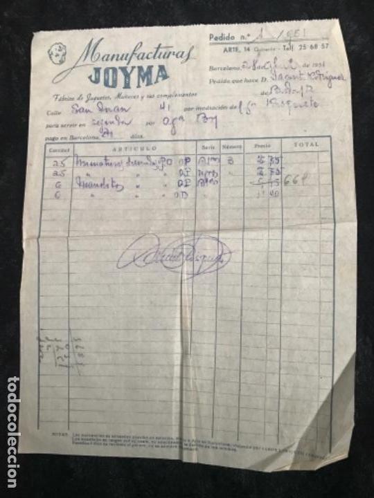 Faturas antigas: ANTIGUA FACTURA JOYMA F&Aacute;BRICA JUGUETES MU&Ntilde;ECAS BARCELONA 1951