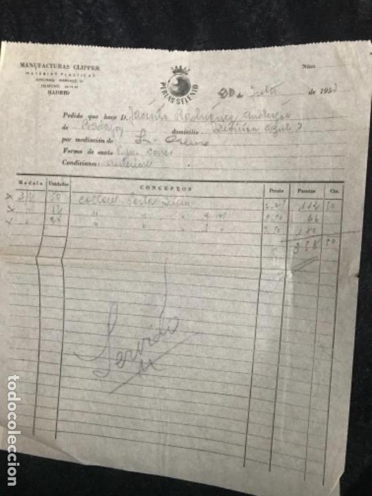 Facturas antiguas: ANTIGUA FACTIRA MANUFACTURAS CLIPPER PERLAS SELENIO 1953 MADRID