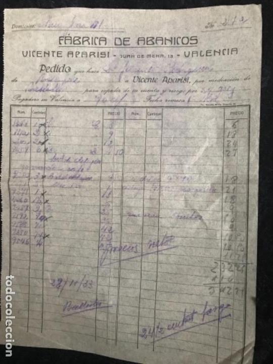 Faturas antigas: ANTIGUA FACTURA F&Aacute;BRICA ABANICOS VICENTE APARASI VALENCIA