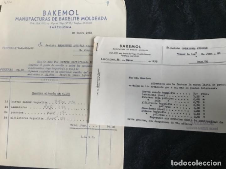 Alte Rechnungen: ANTIGUAS FACTURAS BAKEMOL MANUFACTURAS DE BAKELITE MOLDEADA 1953