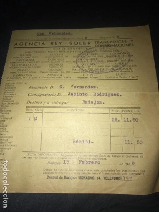 Facturas antiguas: ANTIGIA FACTURA AGENCIA REY SOLER TRANSPORTES Y CONSIGNACIONES 1940