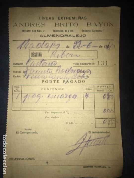 Facturas antiguas: ANTIGUA FACTURA ANDR&Eacute;S BRITO BAYON L&Iacute;NEAS EXTREME&Ntilde;AS ALMENDRALEJO BADAJOZ A&Ntilde;OS 30