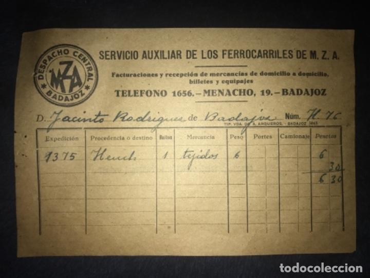Alte Rechnungen: ANTIGUA FACTURA SERVICIO AUXILIAR FERROCARRILES MZA BADAJOZ