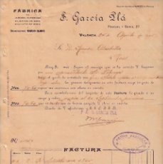 Facturas antiguas: FACTURA COMERCIAL DE FÁBRICA DE JABONES S. GARCIA PLA EN VALENCIA AÑO 1905. Lote 121027723