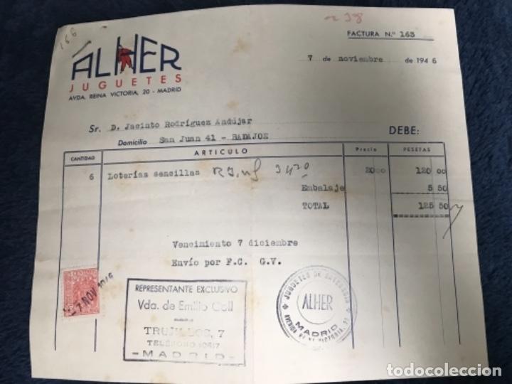 Alte Rechnungen: ANTIGUA FACTURA ALHER JUGUETES MADRID 1946