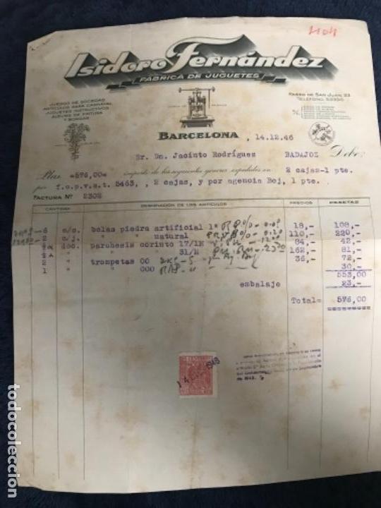 Alte Rechnungen: ANTGUA FACTURA F&Aacute;BRICA JUGUETES ISIDORO FERN&Aacute;NDEZ BARCELONA 1946
