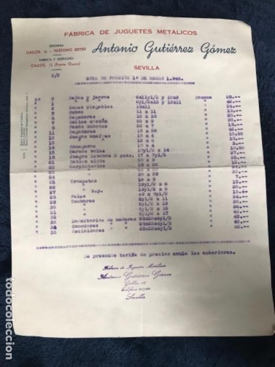 Facturas antiguas: ANTIGUA FACTURA ANTONIO GUTI&Eacute;RREZ G&Oacute;MEZ F&Aacute;BRICA JUGUETES MET&Aacute;LICOS SEVILLA 1946