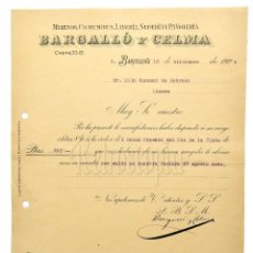 Facturas antiguas: FACTURA CARTA COMERCIAL SEDERÍA Y PAÑOLERÍA BARGALLÓ Y CELMA. BARCELONA AÑO 1922
