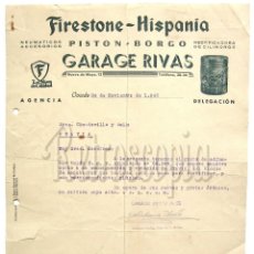 Facturas antiguas: FACTURA CARTA COMERCIAL NEUMÁTICOS FIRESTONE HISPANIA PISTON BORGO GARAGE RIVAS. OVIEDO ATURIAS 1942. Lote 122476051