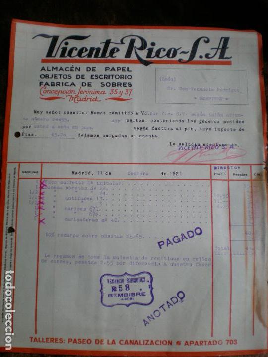 Old Invoices: ANTIGUA FACTURA COMERCIAL VICENTE RICO DE MADRID