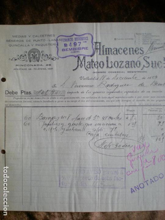 Alte Rechnungen: FACTURA COMERCIAL MATEO LOZANO SUC. VALLADOLID 1929
