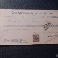 Facturas antiguas: FACTURA - 1901 BARCELONA TIPOGRAFIA DE LUIS TASSO , C. ARCO DEL TEATRO 21, 23 - 24,5X12 CM. 