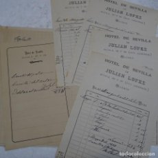 Facturas antiguas: LOTE DE 6 FACTURAS HOTEL DE SEVILLA DE JULIAN LOPEZ 1893 A LOS MARQUESES DE SALAR. 16X22 CMS