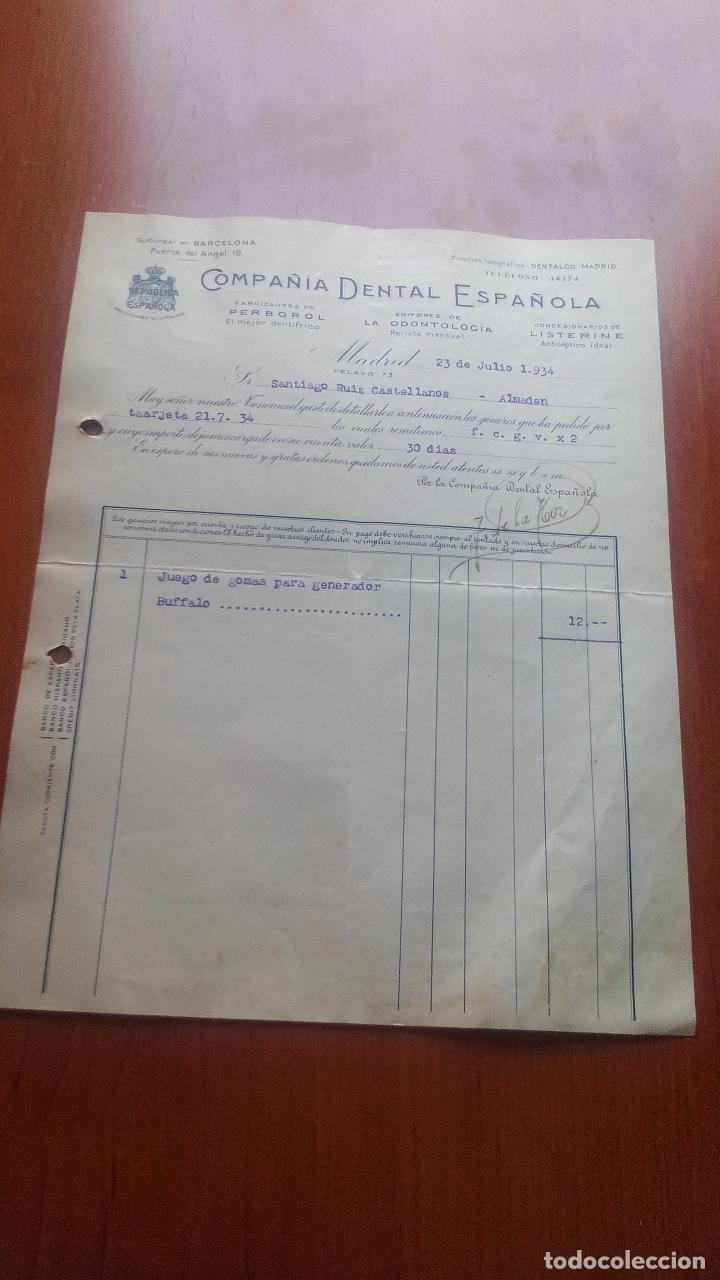 II REPUBLICA - FACTURA AÑO 1934 - COMPAÑIA DENTAL ESPAÑOLA - (C/PELAYO - MADRID) (Coleccionismo - Documentos - Facturas Antiguas)