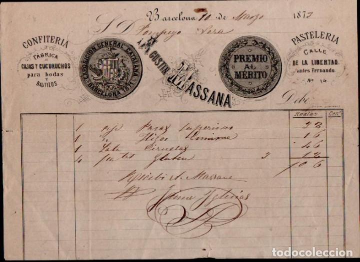 Old Invoices: L27-19 Factura de  Confiteria y Pasteleria de AGUSTIN MASSANA de Barcelona del 10 de Marzo de 1873