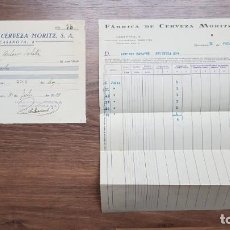 Facturas antiguas: FACTURA Y RECIBO DE FABRICA DE CERVEZA MORITZ DE 1928. Lote 136464326