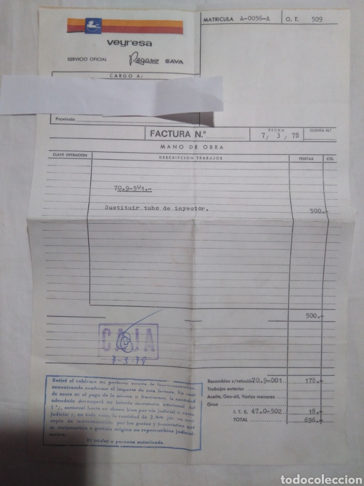 Facturas antiguas: Factura y albar&aacute;n Veyresa Granada, Pegaso Sava 1978