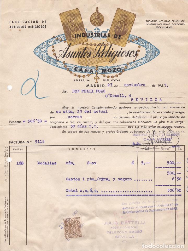 Fatture antiche: Factura. Industrias de Asuntos Religiosos. Casa Mozo. Madrid 1957
