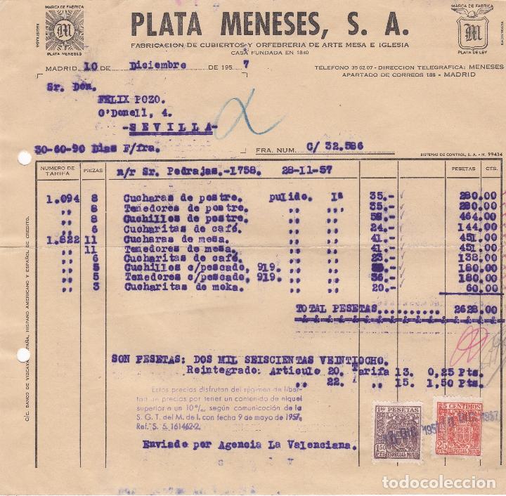 Fatture antiche: Facturas. Plata Meneses, S.A. Fabricaci&oacute;n de cubiertos y orfebrer&iacute;a. Madrid 1957