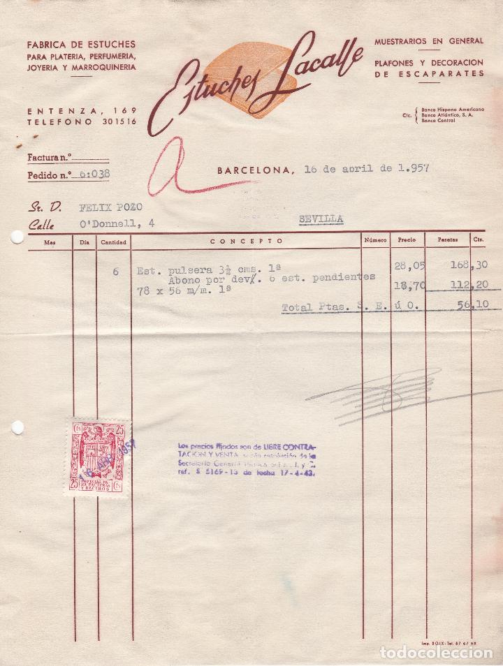 Fatture antiche: Factura. Estuches Lacalle. F&aacute;brica de estuches. Barcelona 1957