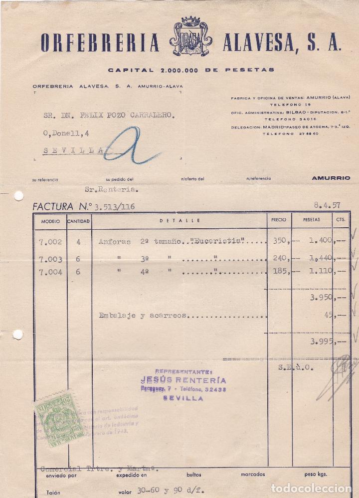 Fatture antiche: Factura. Orbebrer&iacute;a Alavesa. S.A. Alava 1957