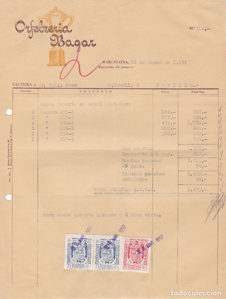 Fatture antiche: Factura. Orfebrer&iacute;a Bagar. Barcelona 1957