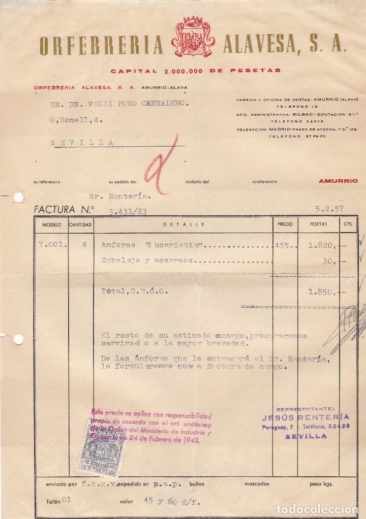 Fatture antiche: Factura. Orbebrer&iacute;a Alavesa. S.A. Alava 1957