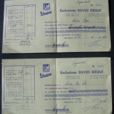 Faturas antigas: 2 RECIBOS DE EXCLUSIVAS SILVIO DEQUI, AGENCIA OFICIAL DE MOTO VESPA. BARCELONA 1962. Lote 148984562