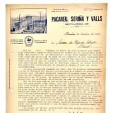 Facturas antiguas: FACTURA CARTA COMERCIAL FABRICA IMPERMEABLE EL GALLO MACINTOSH PACAREU SERIÑÁ Y VALLS BARCELONA 1920
