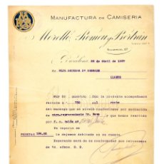 Facturas antiguas: FACTURA MANUFACTURA DE CAMISERÍA MORELLÓ ROMEU Y BERTRÁN. BARCELONA 1927
