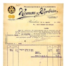 Facturas antiguas: FACTURA MANUFACTURA DE CAMISERÍA MORELLÓ ROMEU Y BERTRÁN. BARCELONA 1930