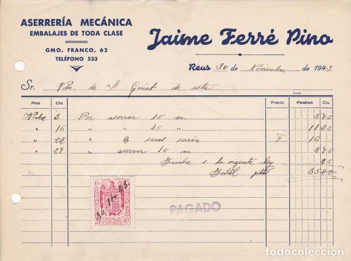 Facturas antiguas: Jaime Ferr&eacute; Pino Reus 1943 - Foto 1