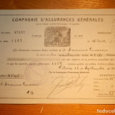 Facturas antiguas: RECIBO - COMPAGNIE D´ASSURANCES GENERALES - LA POLAR - VITORIA - AÑO 1916 -