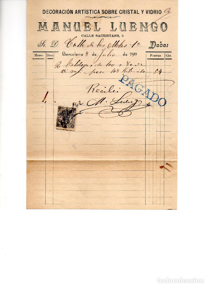 Facturas antiguas: FACTURA DE MANUEL LUENGO. BARCELONA.. - Foto 1