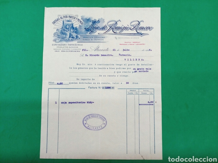Factures anciennes: Factura Hija de Remigio Romero 1926