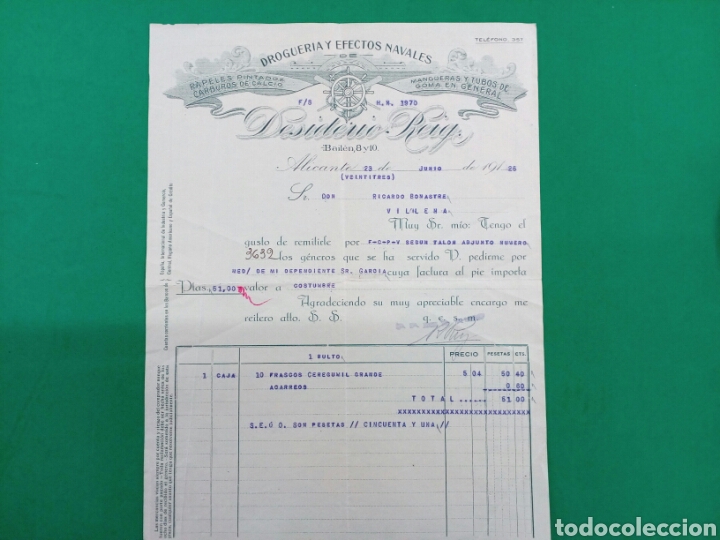 Facturas antiguas: Factura Desiderio Reig 1926 - Foto 1