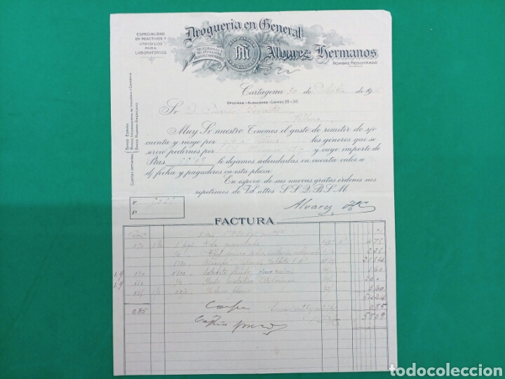Old Invoices: Factura Drogueria Alvarez Hermanos 1926
