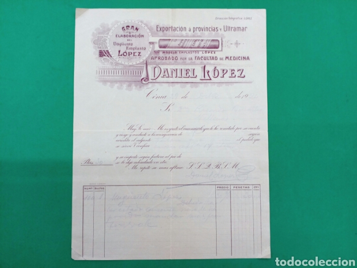 Factures anciennes: Factura Empastos y Ung&uuml;entos Daniel L&oacute;pez 1924