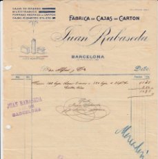 Facturas antiguas: FABRICA DE CAJAS DE CARTÓN JUAN RABASEDA EN BARCELONA 1915. Lote 149216058