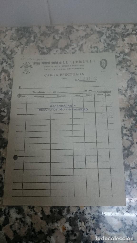 Facturas antiguas: FACTURA JEFATURA PROVINCIAL SINDICAL DE F.E.T. Y DE LAS J.ON.S SECCION CARGA ESTACIONES