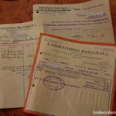 Facturas antiguas: FACTURAS DE FARMACIA LABORATORIOS BASCUÑANA CÁDIZ 1935. Lote 153496618