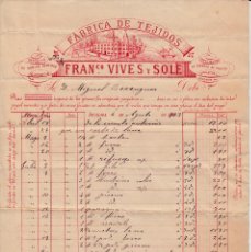 Facturas antiguas: FACTURA COMERCIAL DE FABRICA DE TEJIDOS FRANCISCO VIVES Y SOLÉ EN IGUALADA -1903. Lote 156643182