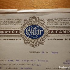 Facturas antiguas: FACTURA - CORTÉS & CAMPI - SKLAR - C/ CALABRIA, 103 - AÑO 1926