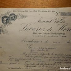 Facturas antiguas: FACTURA - MANUEL VALLÉS - SUCESOR DE LLORENS - MANUFACTURA DECOCIONARIOS - AÑO 1940 - BARCELONA