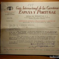 Facturas antiguas: FACTURA - GUIA INTERNACIONAL DE LAS CARRETERAAS DE ESPAÑA Y PORTUGAL - BARCELONA 1934