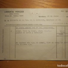 Facturas antiguas: FACTURA - LIBRERÍA HERDER - BALMES, 22 - BARCELONA 1940